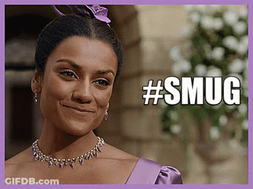 Woman In Purple Dress And Necklace Smiling #Smug GIF