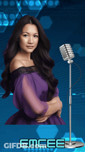 Woman In Purple Dress As Emcee GIF