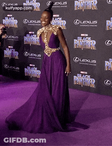 Woman In Purple Dress At Black Panther Premiere GIF