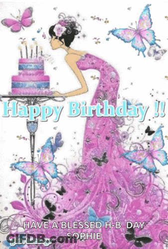 Woman In Purple Dress Blowing Out Birthday Candles GIF