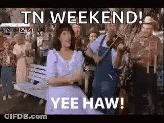 Woman In Purple Dress Dancing In Front Of Group GIF