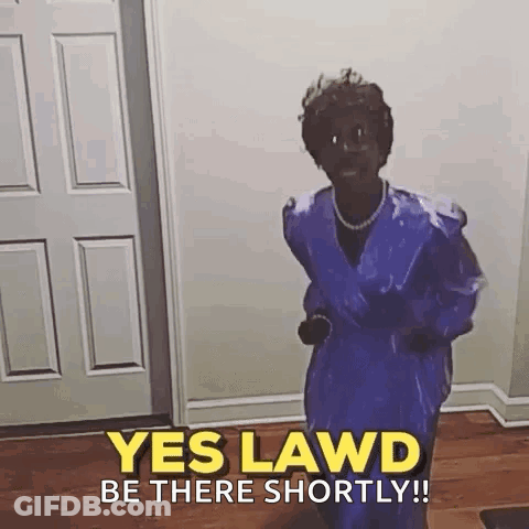 Woman In Purple Dress Dancing Saying Yes Lawd Be There Shortly GIF