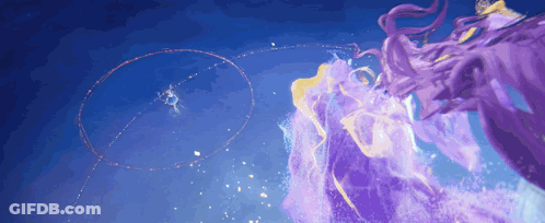 Woman In Purple Dress Flying GIF