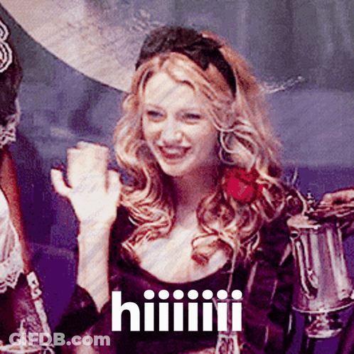 Woman In Purple Dress Holding Hiiiii Cup GIF