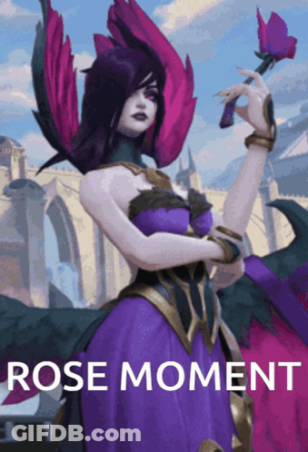 Woman In Purple Dress Holding Rose GIF
