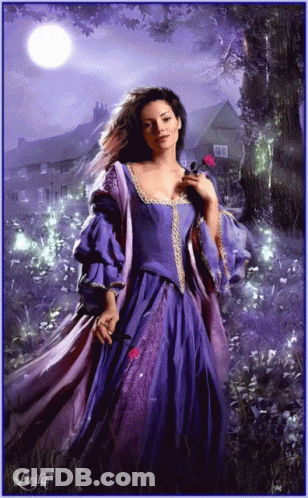 Woman In Purple Dress Holding Rose GIF