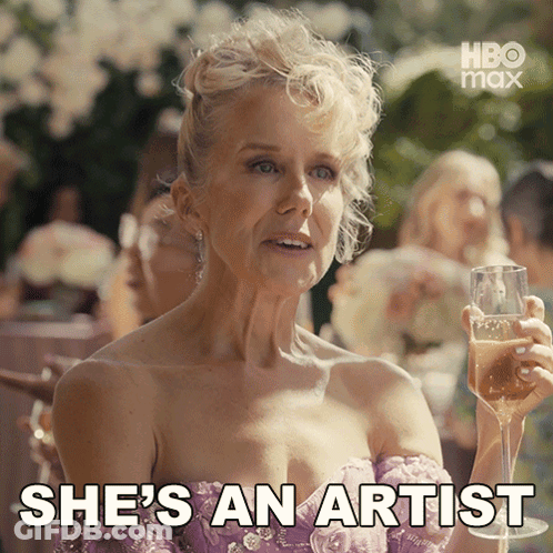 Woman In Purple Dress Holding Wine She's An Artist GIF