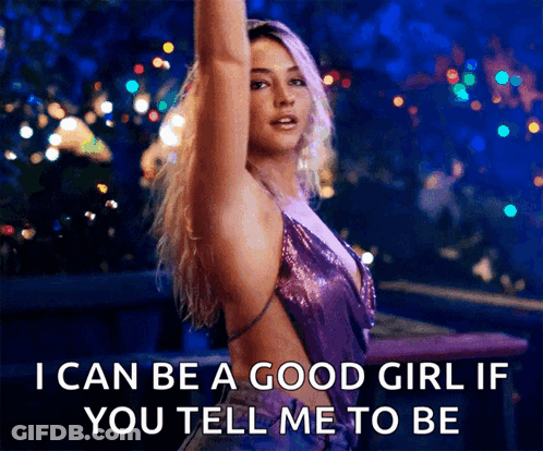 Woman In Purple Dress Saying I Can Be A Good Girl GIF