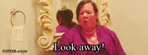 Woman In Purple Dress Saying Look Away GIF