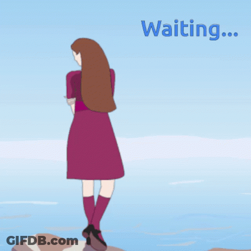 Woman In Purple Dress Waiting By Water GIF