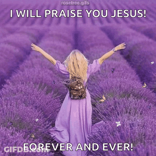 Woman In Purple Dress Walking Through Lavender GIF