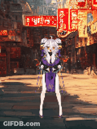 Woman In Purple Dress With Chinese Sign GIF