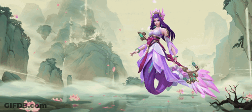 Woman In Purple Dress With Sword GIF