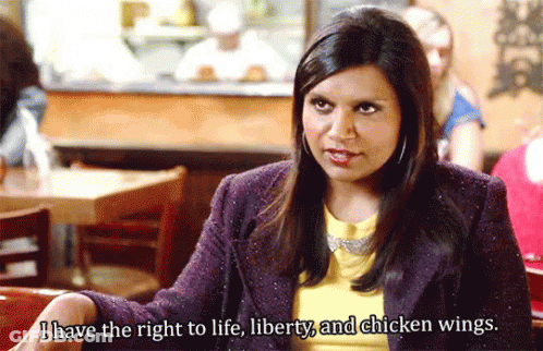 Woman In Purple Jacket Saying Rights And Chicken Wings GIF