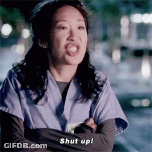 Woman In Purple Scrub Top Says Shut Up GIF