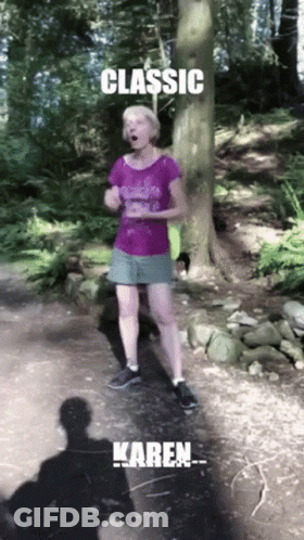 Woman In Purple Shirt And Shorts Running Woods Classic Karen GIF
