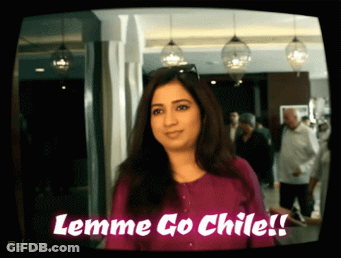 Woman In Purple Shirt In Front Of TV Saying Lemme Go Chile GIF