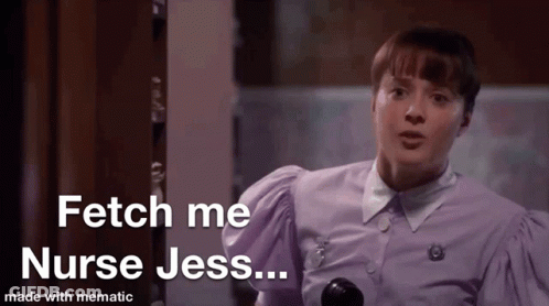 Woman In Purple Shirt Saying Fetch Nurse Jess GIF