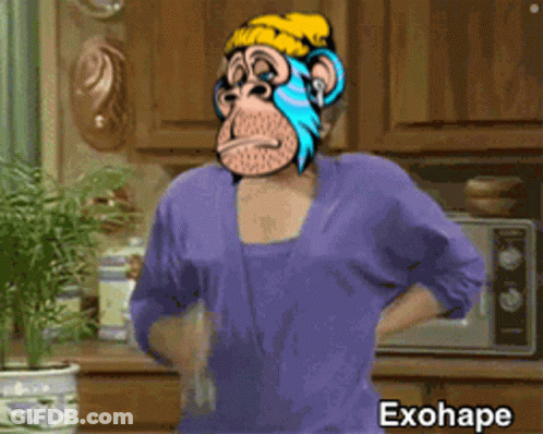 Woman In Purple Shirt With Monkey Mask GIF