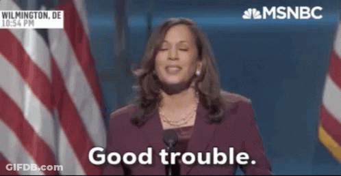 Woman In Purple Suit Saying Good Trouble GIF