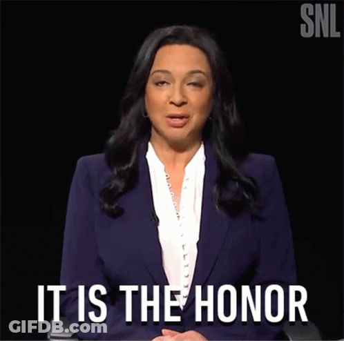 Woman In Purple Suit Saying It Is The Honor GIF