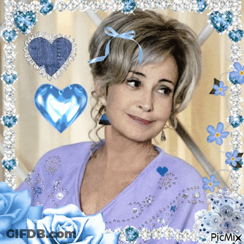 Woman In Purple Surrounded By Hearts And Flowers GIF