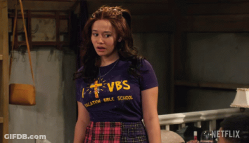 Woman In Purple T-Shirt Saying VBS Vacation Bible School GIF
