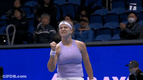 Woman In Purple Tank Top Fist Pump Tennis GIF