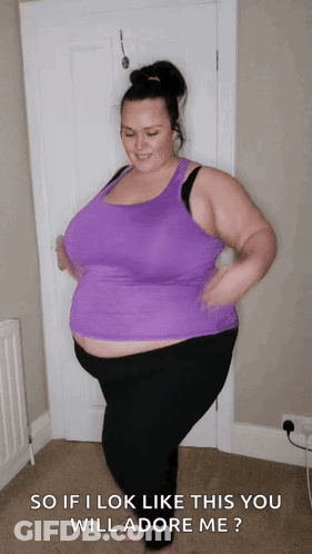 Woman In Purple Tank Top Says So If I Look Like This You Will Adore Me? GIF