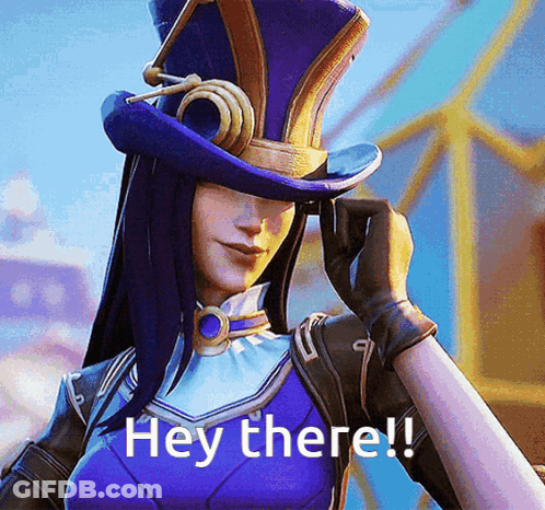 Woman In Purple Top Hat And Gloves Says Hey There GIF