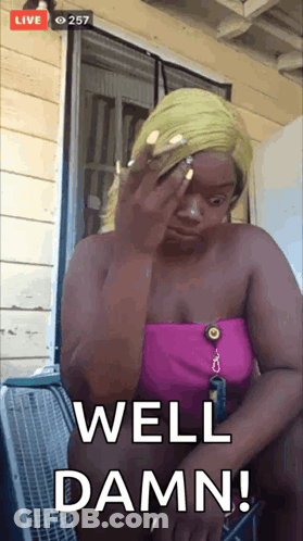 Woman In Purple Top Says Well Damn Near Fan GIF