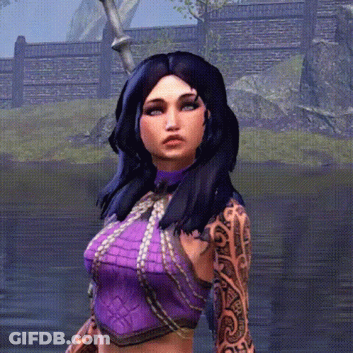 Woman In Purple Top With Tattoo By River GIF