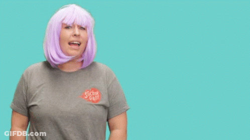 Woman In Purple Wig And Sticker Eight Shirt GIF