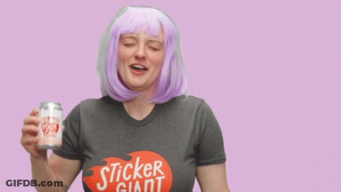 Woman In Purple Wig Holding Friday Can GIF