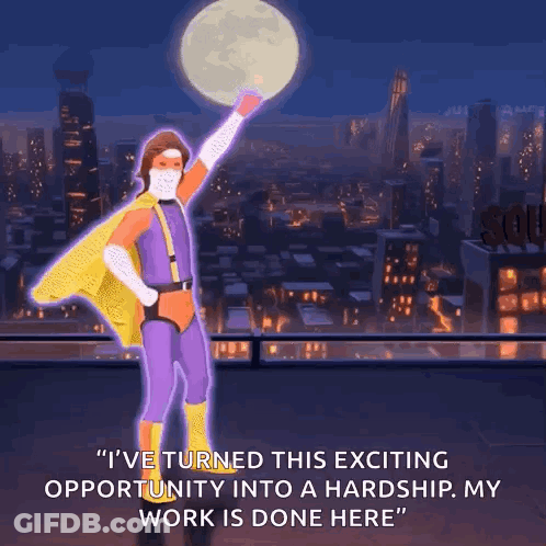 Woman In Purple Yellow Superhero Costume Holding Moon GIF