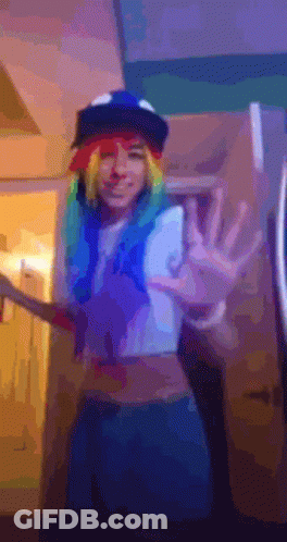 Woman In Rainbow Dash Costume Making Stop Sign GIF