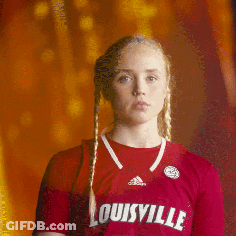 Woman In Red Adidas Louisville Jersey With Braids GIF
