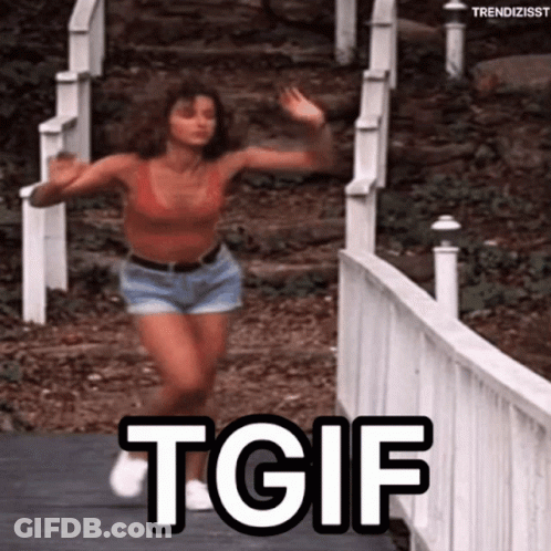 Woman In Red And Blue Jumping Bridge TGIF GIF