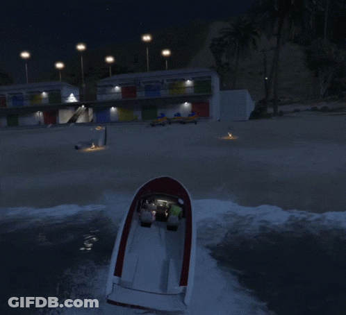 Woman In Red And White Boat On Balcony At Night GIF