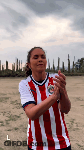 Woman In Red And White Striped Shirt With L GIF