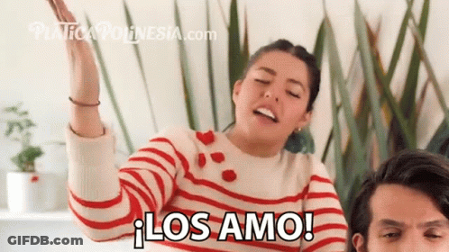 Woman In Red And White Striped Sweater Saying Los Amo GIF