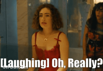 Woman In Red Bra Laughing Oh Really GIF