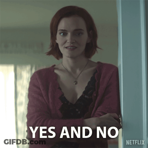 Woman In Red Cardigan With Yes And No Sign GIF