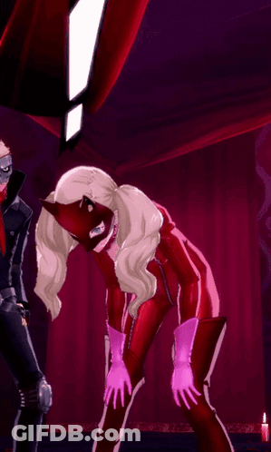 Woman In Red Cat Mask And Pink Gloves GIF