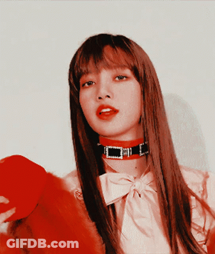 Woman In Red Choker And Red Fur Coat GIF