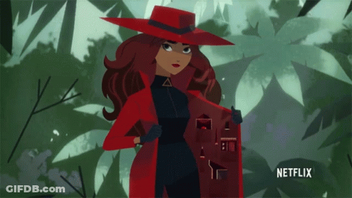 Woman In Red Coat And Hat With Netflix Logo GIF