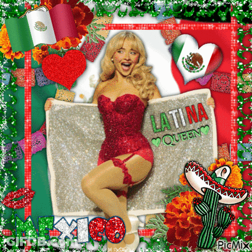 Woman In Red Corset Holding Sign Latina Queen GIF