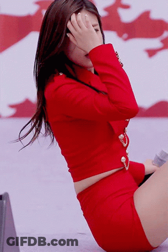 Woman In Red Covering Face GIF