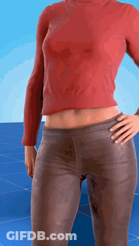 Woman In Red Crop Top And Brown Pants GIF
