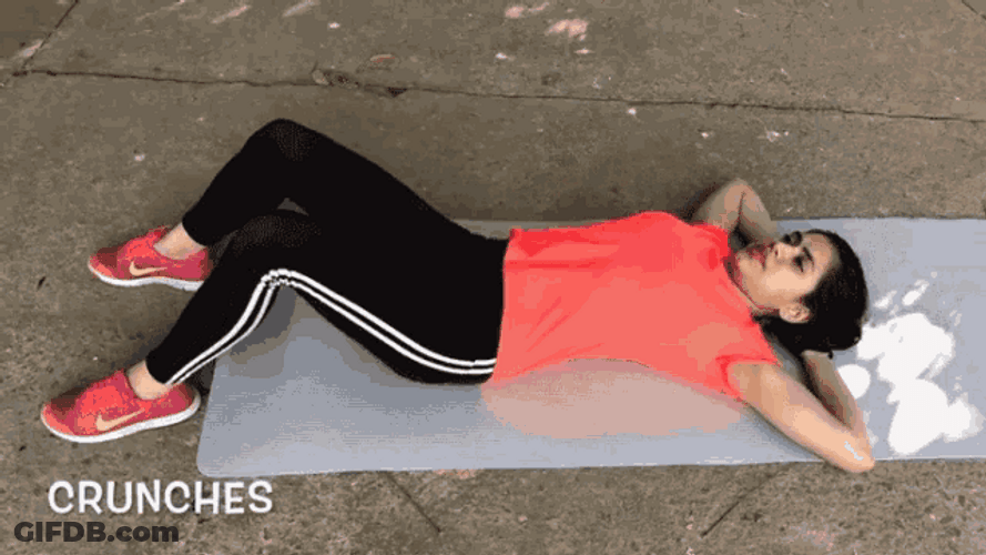 Woman In Red Doing Crunches Exercise GIF